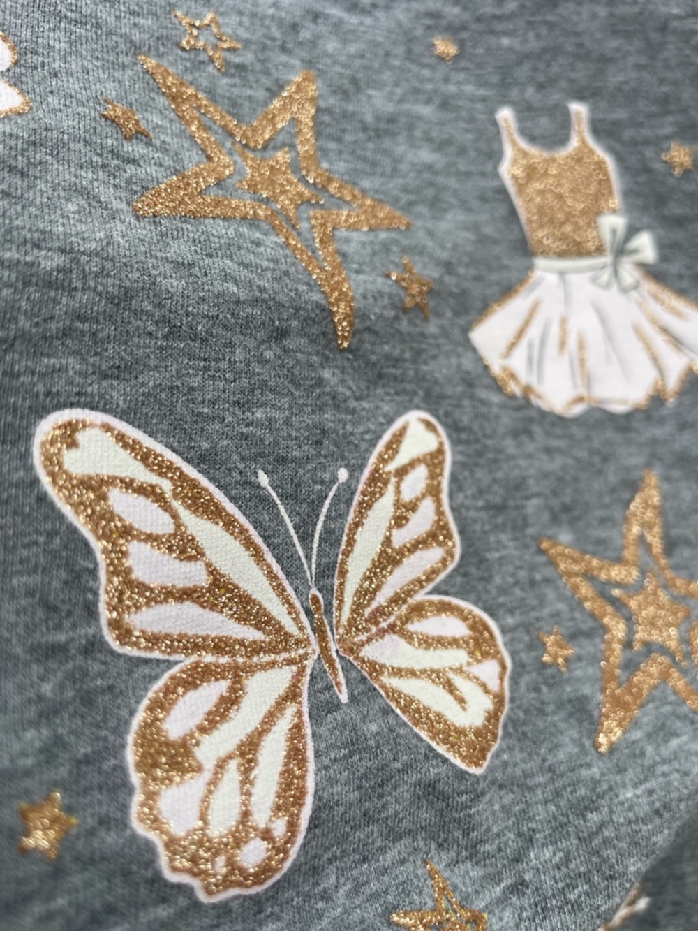 5/$21💥Ballet Butterfly Tiara Star Glitter Tee! Princess Vibes. Gray Long Sleeves
